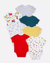 Primark Mixed Transport Vehicle Print Pack of 7 Half Sleeve Bodysuits