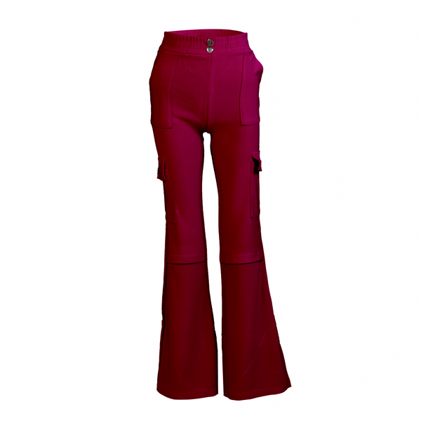 Maroon Cargo Flare Pants