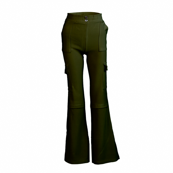 Olive Green Cargo Flare Pants