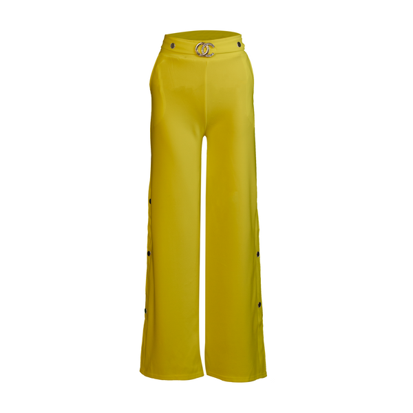 Yellow Wide-Leg Belted Pants