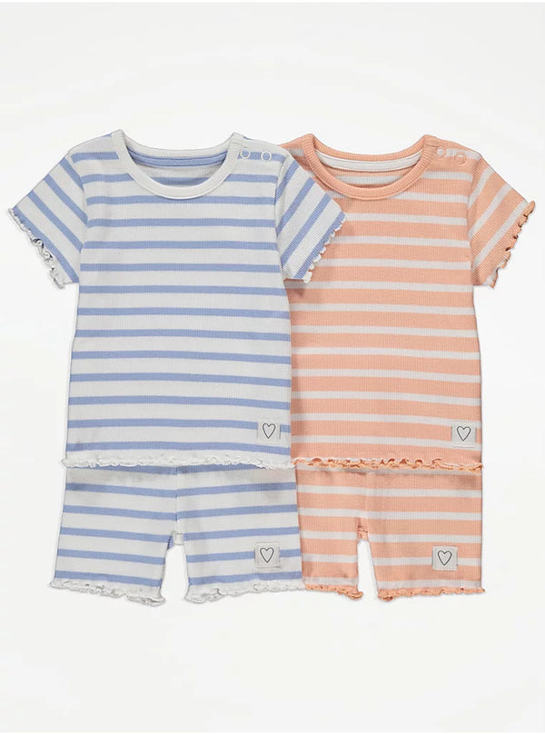 George Striped Ribbed Lettuce Trim Top and Shorts Outfit 2 Pack