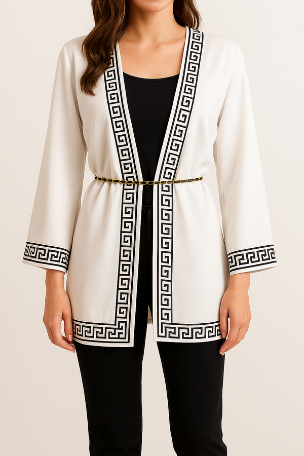Elegant Greek Border Print Kimono Top