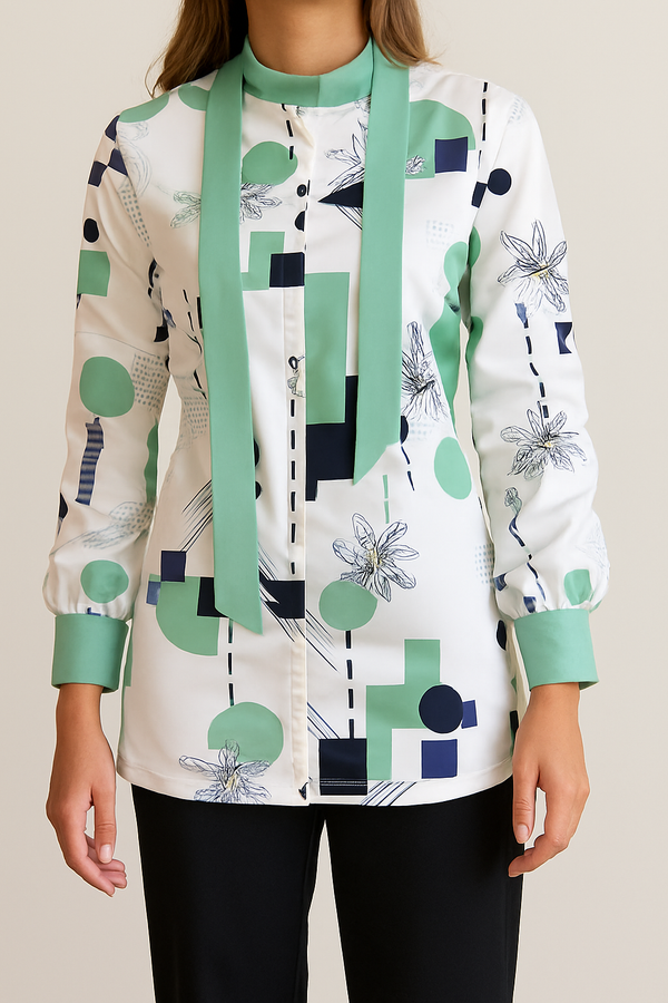 ChatGPT said:  Geometric Elegance Printed Tunic – Mint Green