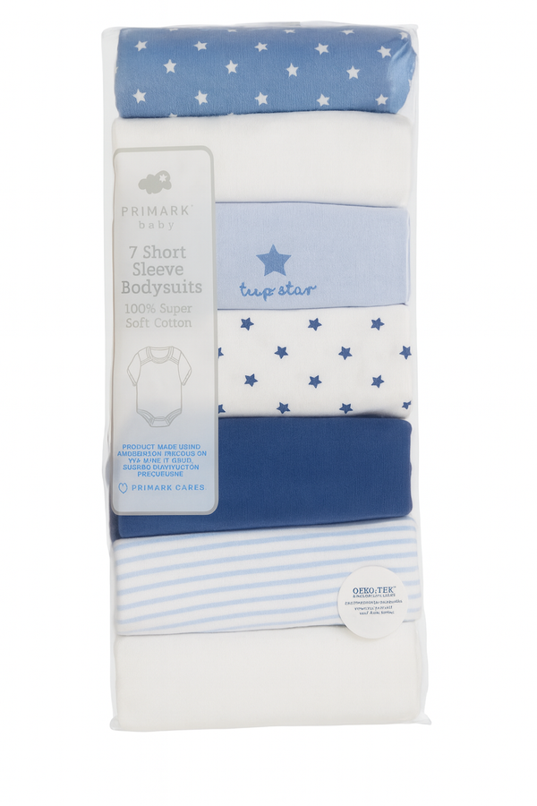 Blue Star & Stripe Collection Primark Baby 7-Pack Soft Cotton Bodysuits