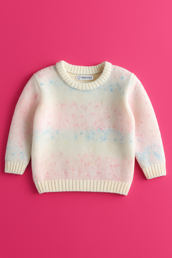Original Primark Baby Girls Cream Rainbow Speckled Knit Jumper – Soft Winter Sweater