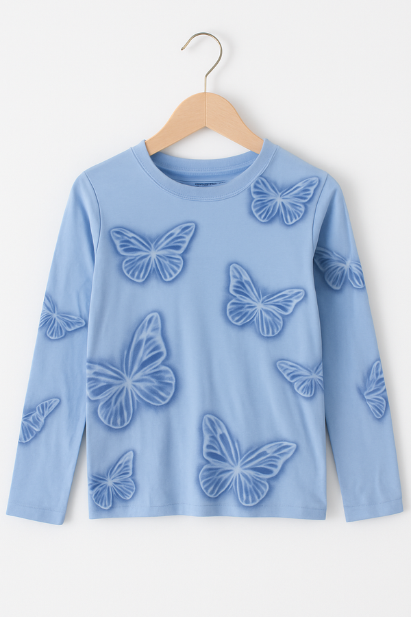 Primark Girls Blue Airbrush Butterfly Long Sleeve Tee