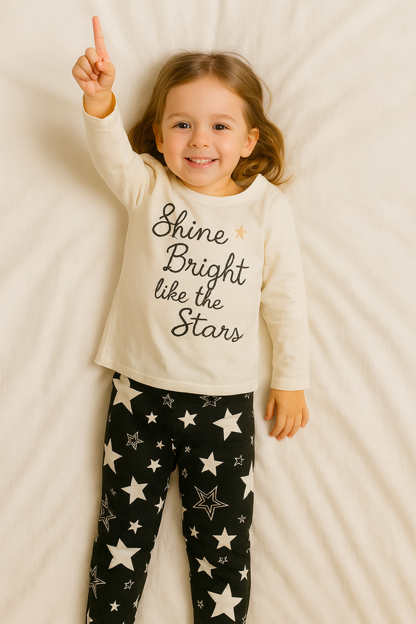 Primark Girls Star Print Cotton Pajama Set – Shine Bright Top & Comfy Trousers | Kids Nightwear