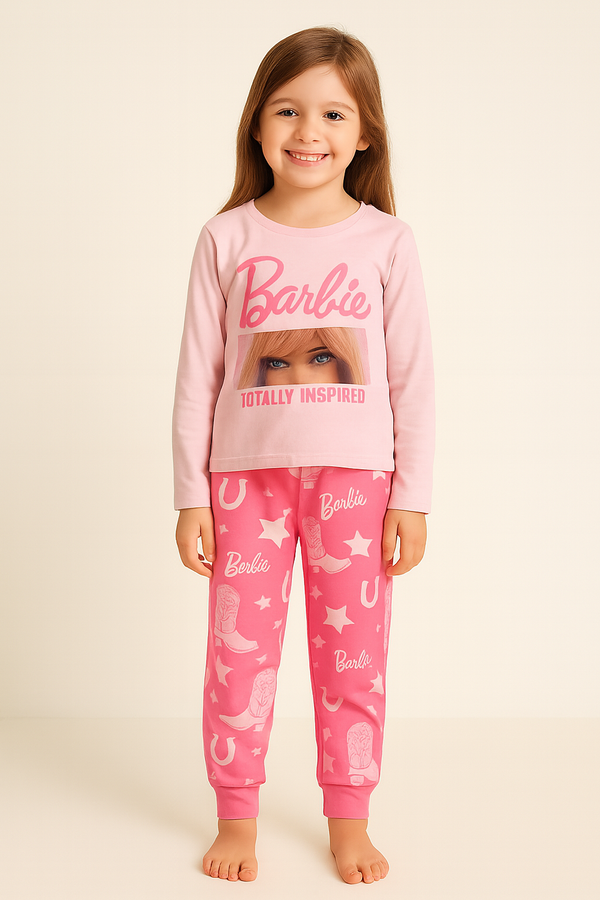 Girls Barbie Pajama Set – Pink Totally Inspired Top & Printed Pants | Kids Nightwear