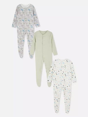 Primark Morning Dew Sleepsuits- Pack of Three Sleepsuits