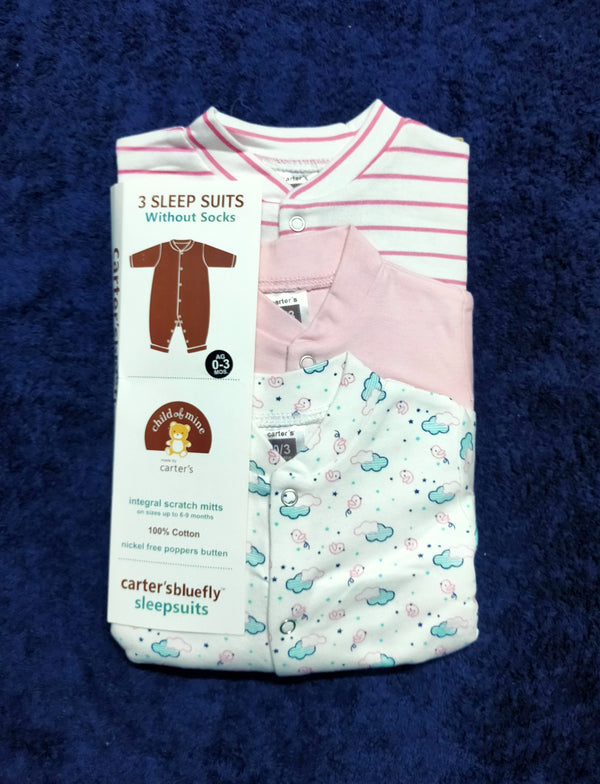 Pink Cloudyscape Carters Pack of 3 Sleep Suits without Socks