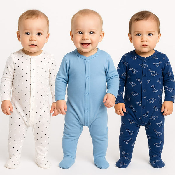 Blue & Dino Dreams Baby Sleepsuit Set – Primark UK (Pack of 3)