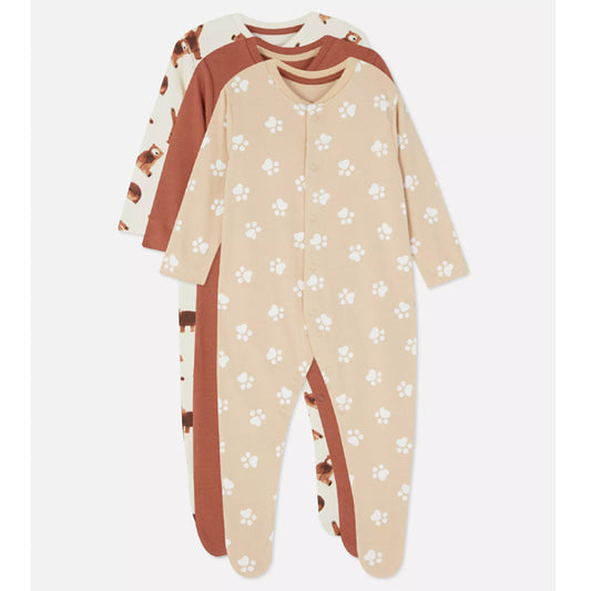 With a teddy bear-pack of three sleepsuits Pack of 3 Sleep Suits