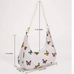 Shein Butterfly Pattern Faux Pearl Decor Hobo Bag