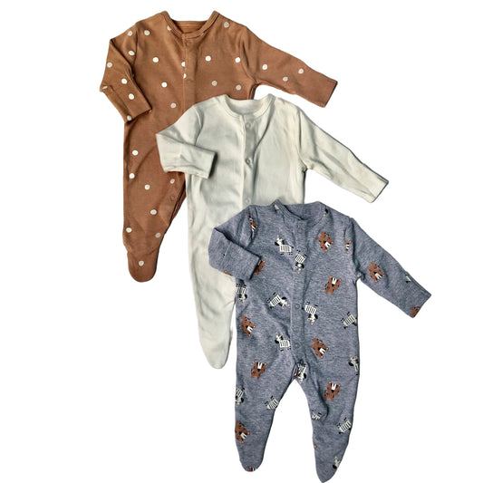 Snuggle Pals Primark Pack of 3 Sleepsuits