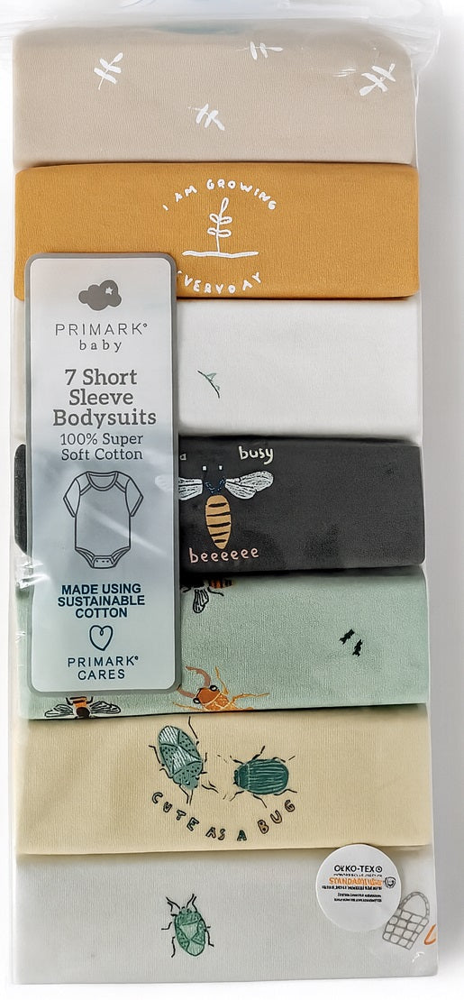 Primark Baby 7-Pack Organic Cotton Bodysuits – Nature & Bug Prints