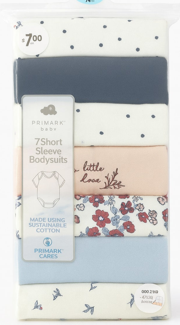 Cute Floral & Neutral Colours Baby Bodysuits 7-Pack
