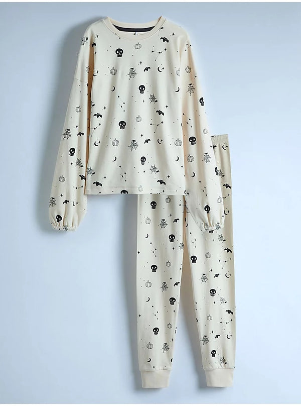 Cream Graphic Matching Kids Pyjamas