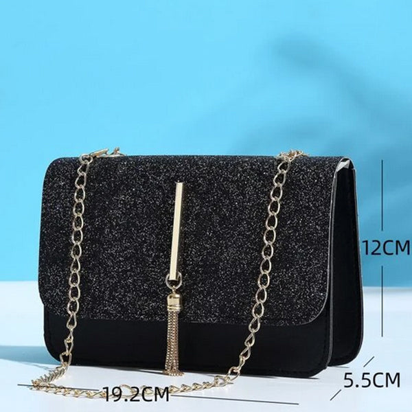 Shein Mini Tassel Decor Glitter Chain Flap Square Bag
