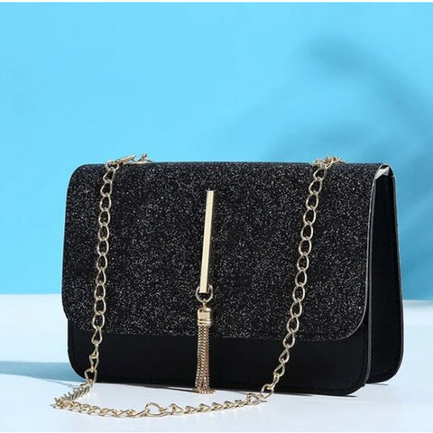 Shein Mini Tassel Decor Glitter Chain Flap Square Bag