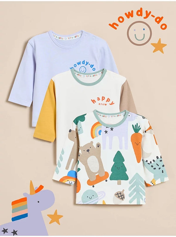 Dino, Happy Day & Howdy SetPrimark Baby Boys 3-Pack Printed Cotton Tees