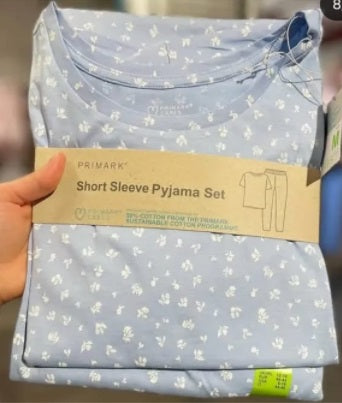 Primark Women Light Blue Short Sleeve Sleepwear Set